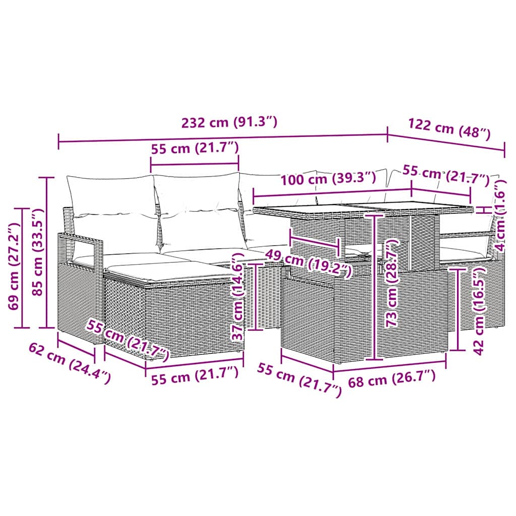 Garten-Sofa-Set mit Speicher 7 pcs Braun Poly Rattan
